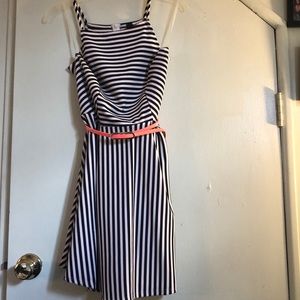 Windsor Navy and White Skater Dress w/ neon belt